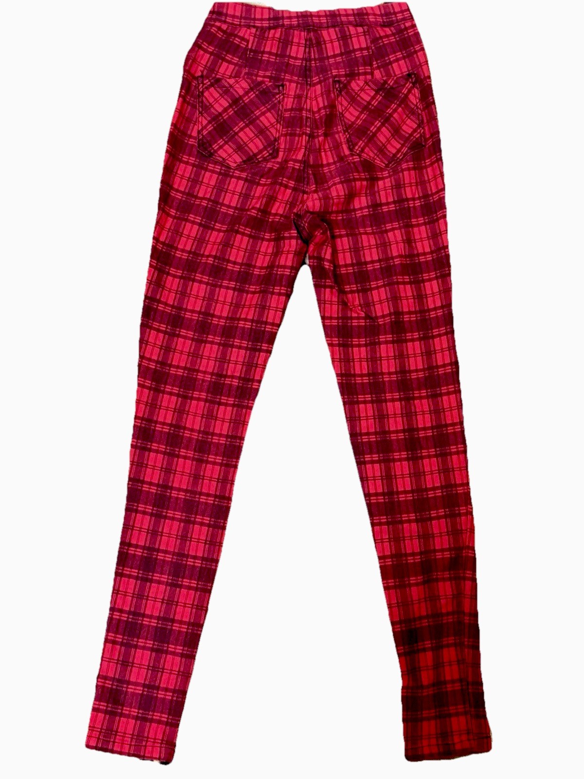 Banned Alternative Red Plaid Pants Gothic Punk Grunge Pentagram Zipper Skinny S