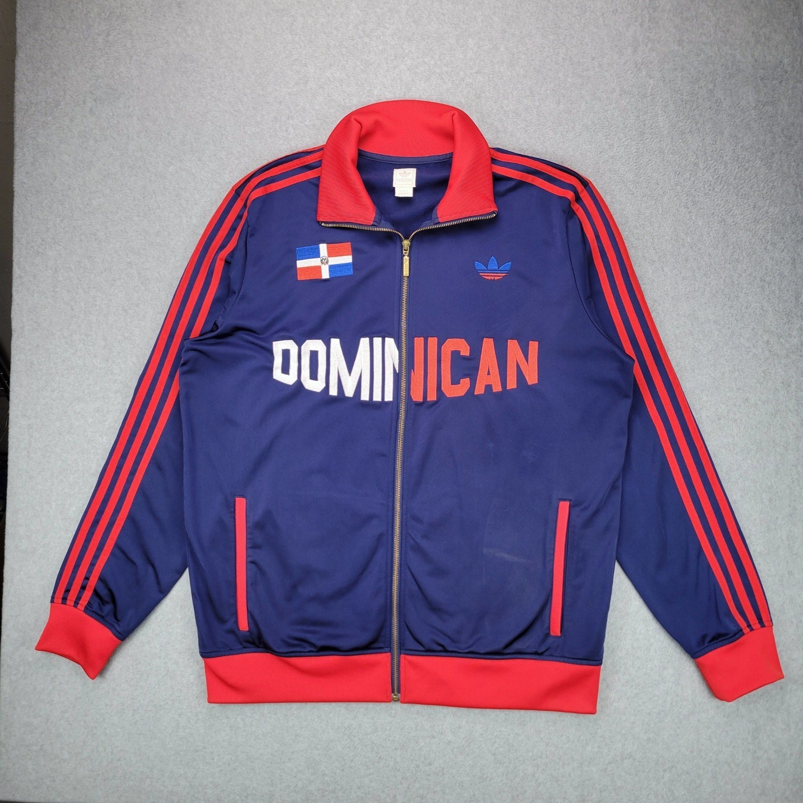 Adidas Track Jacket Men XL Navy Blue Dominican Republic Flag Full Zip Trefoil 09