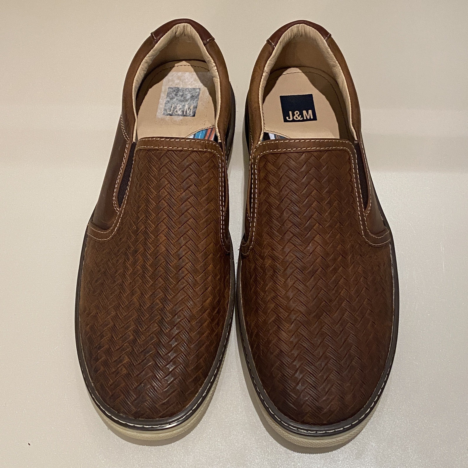 Johnston & Murphy Men’s McGuffey Woven Slip on Sneaker Brown Tan Full Grain