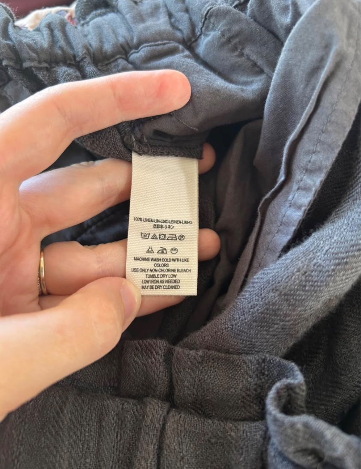 Free People 100% linen pants medium woven natural charcoal grey drawstring