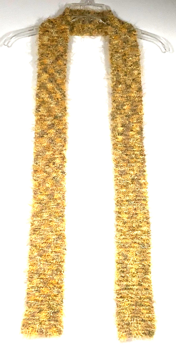 Y2K Vintage Mustard Yellow multi colored eyelash scarf fairy yarn knit 68”