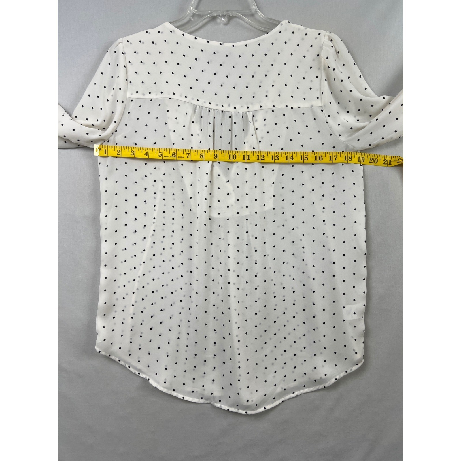 LOFT Blouse Womens Small White Polka Dot V-Neck Tie Long Sleeve Peasant Top