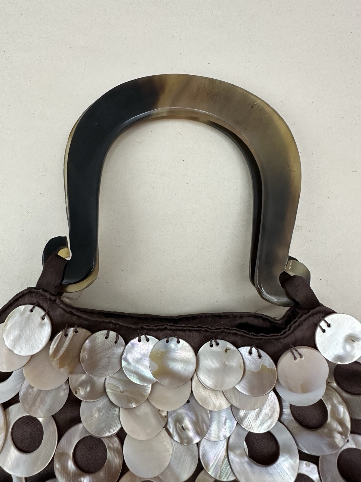 Vintage MAD by Design Medium Purse: Brown Teardrop | Spun Silk And Natural Horn