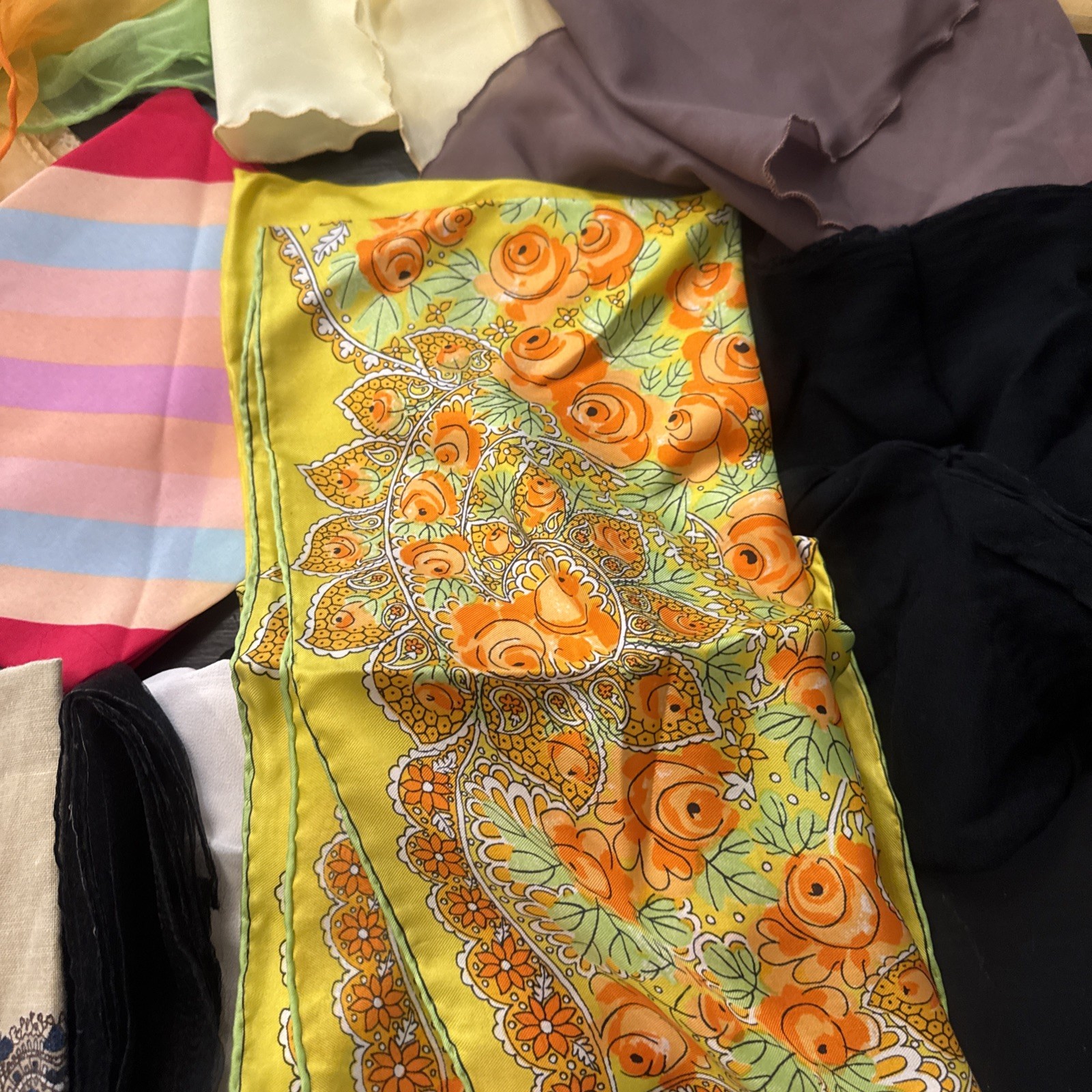 Women’s Multicolor Silk Satin Cotton Scarf Lot Estate Sale Find