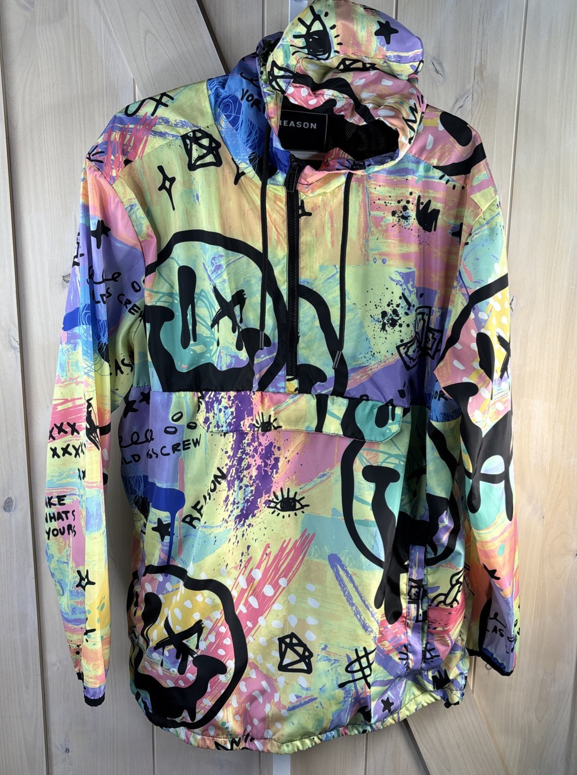 REASON Brand Windbreaker Zip Bad World Crew 90s Graffiti Jacket Men’s Size XL