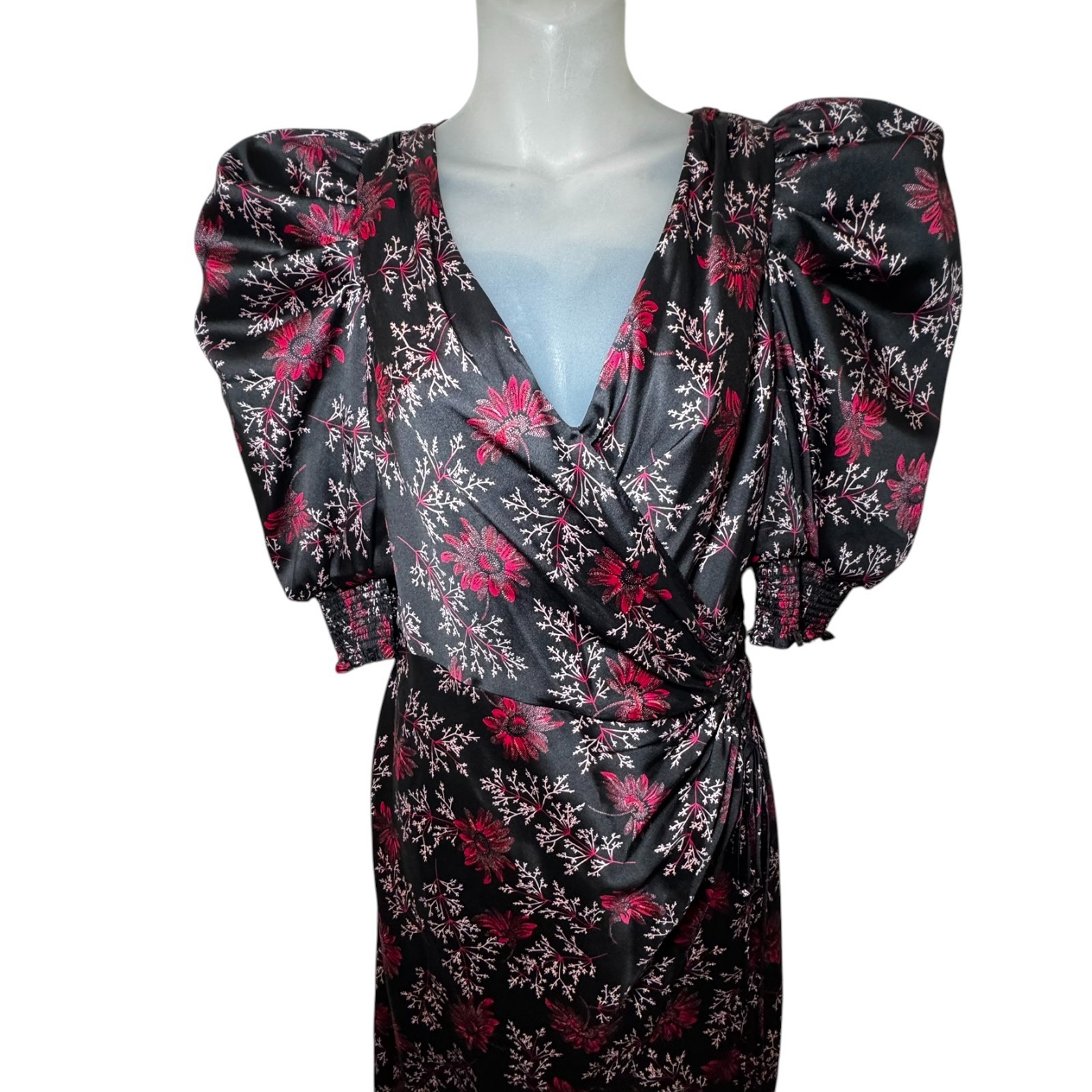Cinq A Sept Tumbled Daisy Kacy Wrap Dress Raspberry Size 4 Puff Sleeve $425