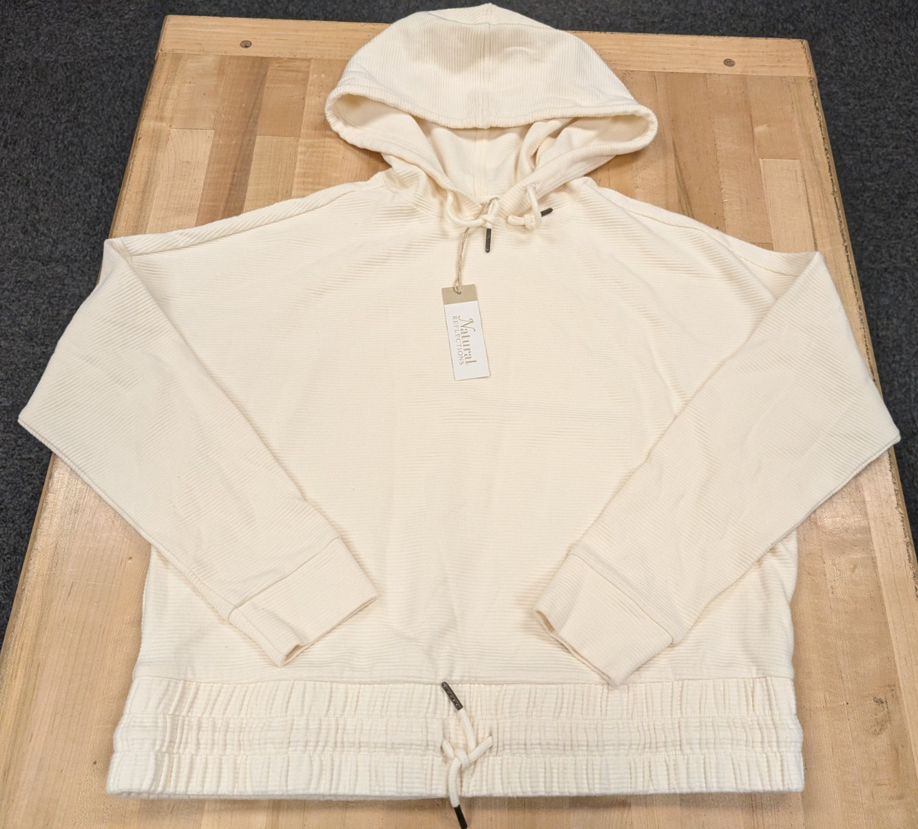Natural Reflections Ribbed Pullover Hoodie Women’s Small Buttercream