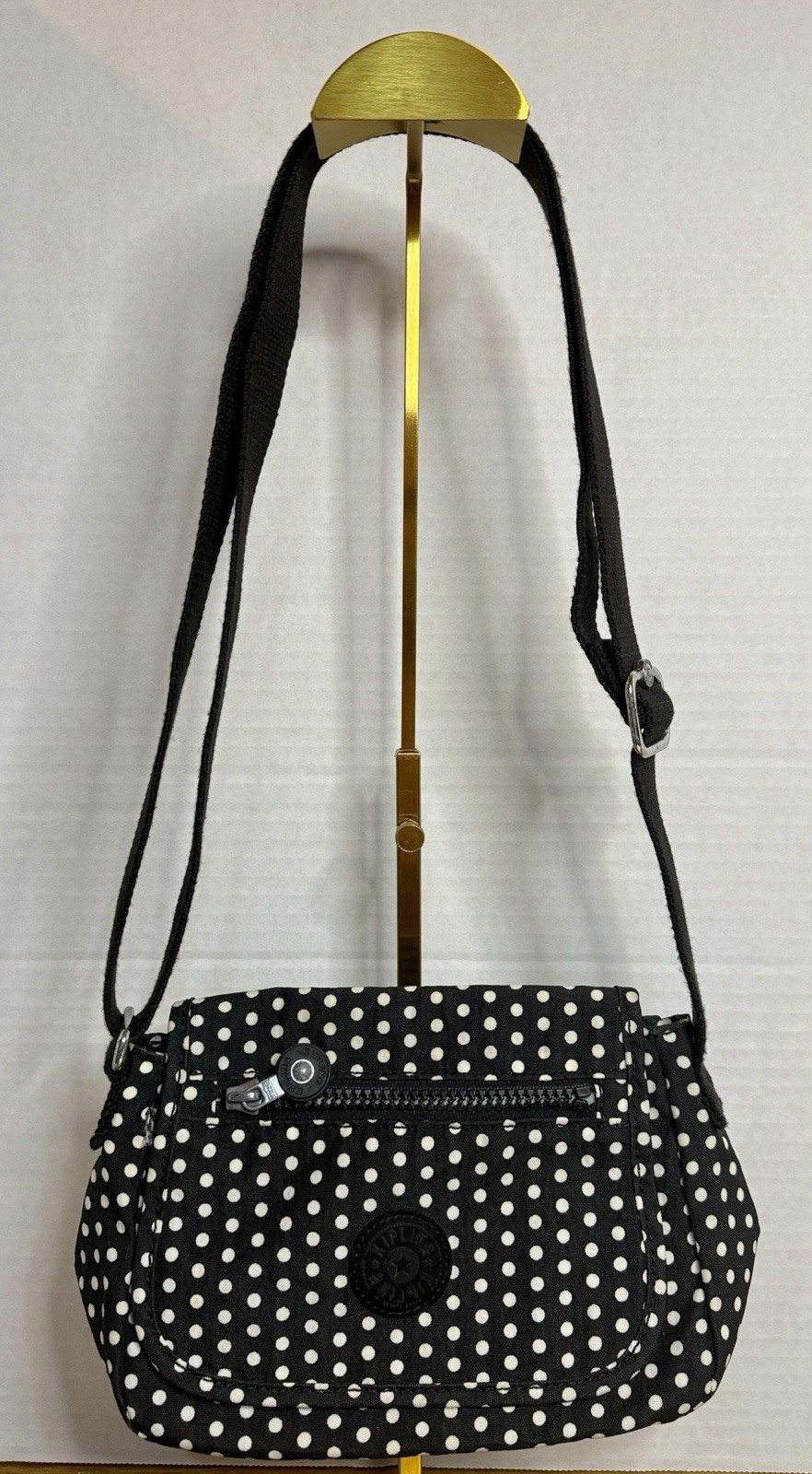 Kipling Sabian Mini Crossbody Bag – Black & White Polka Dot Nylon Shoulder Bag