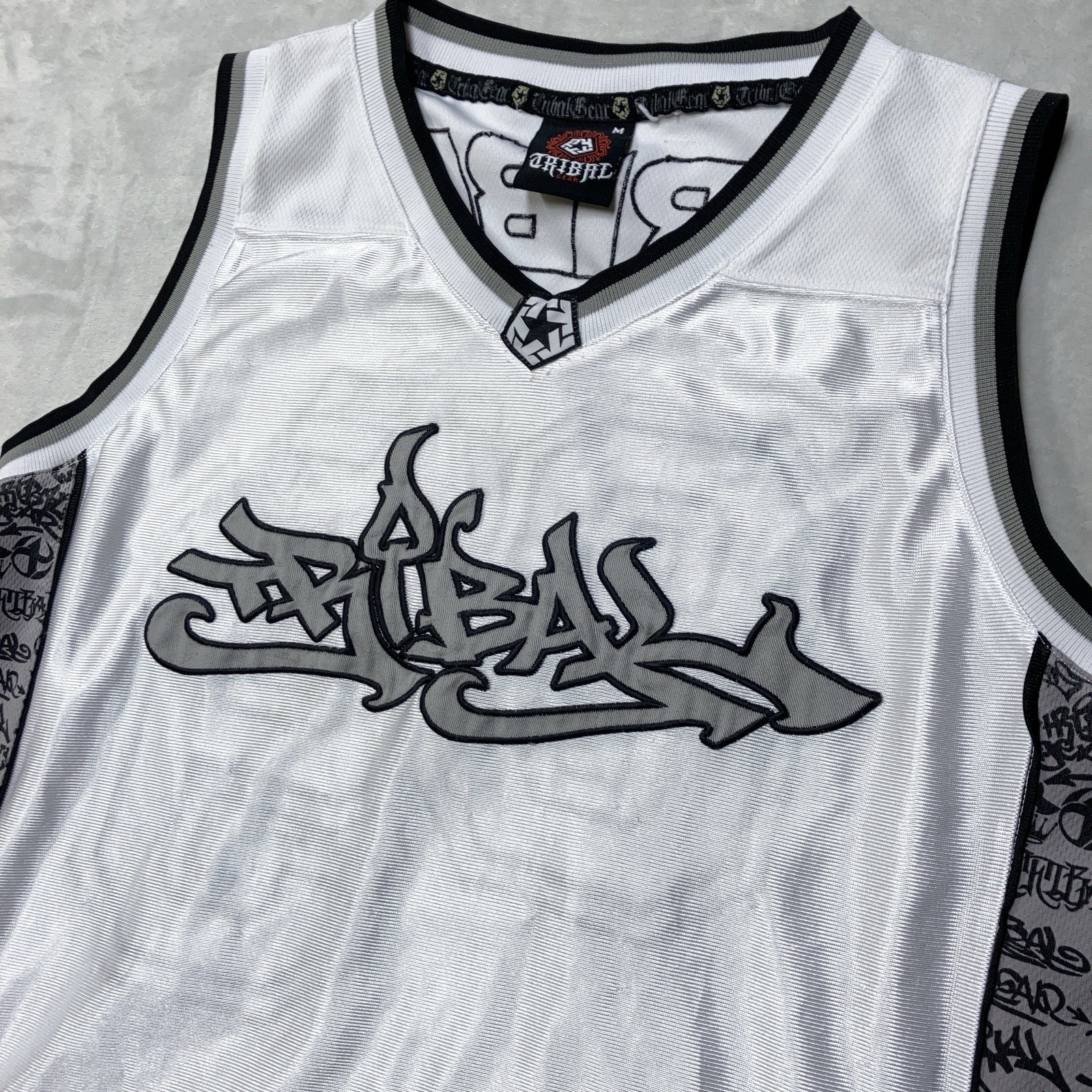 Vintage Tribal Gear Basketball Jersey Embroidered Graffiti Logo Dazzle Silky Y2K