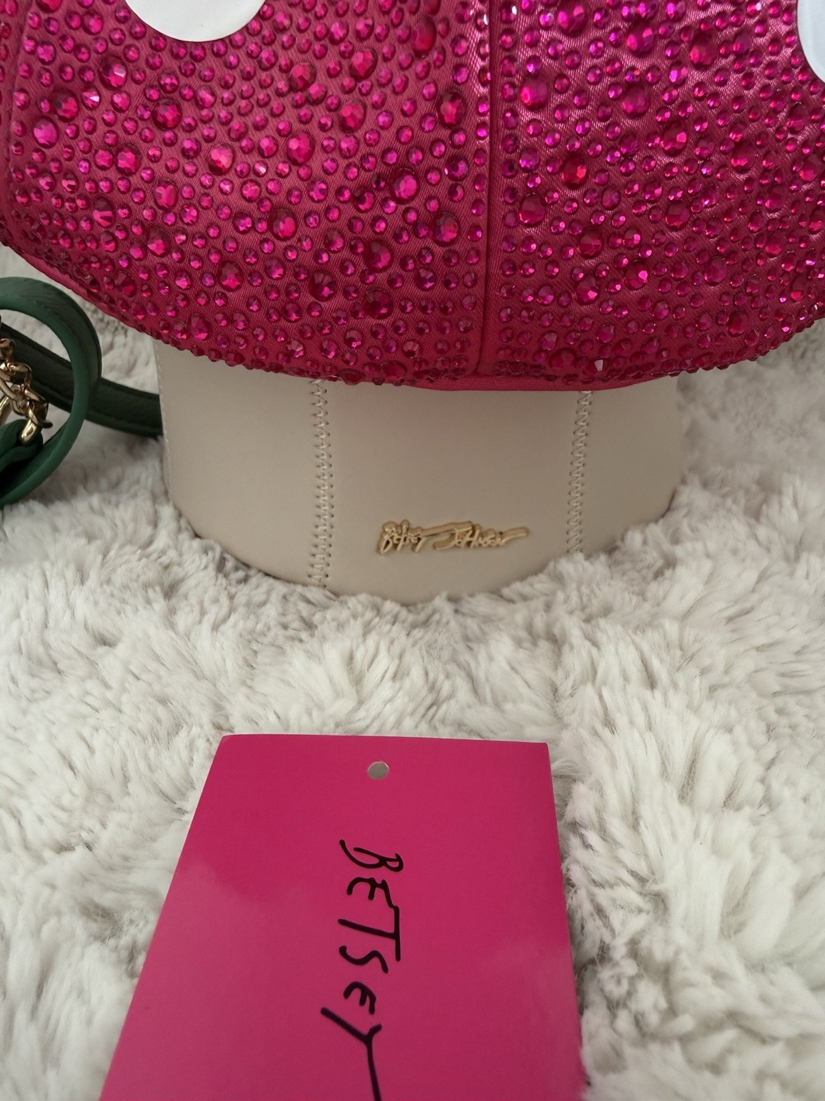 Betsey Johnson Mushroom Crossbody Bag Polka Dot Rhinestones Butterfly Charm Zip
