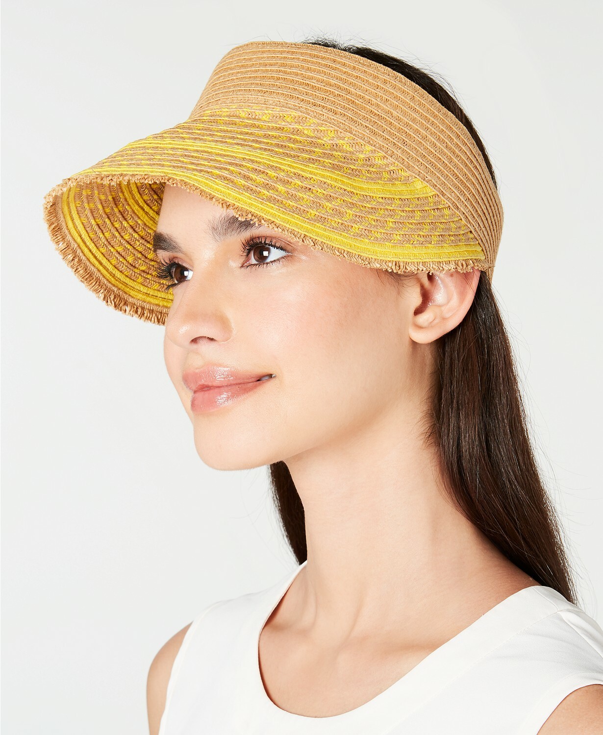 INC International Concepts Printed Tweed Stripe Frayed Edge Visor