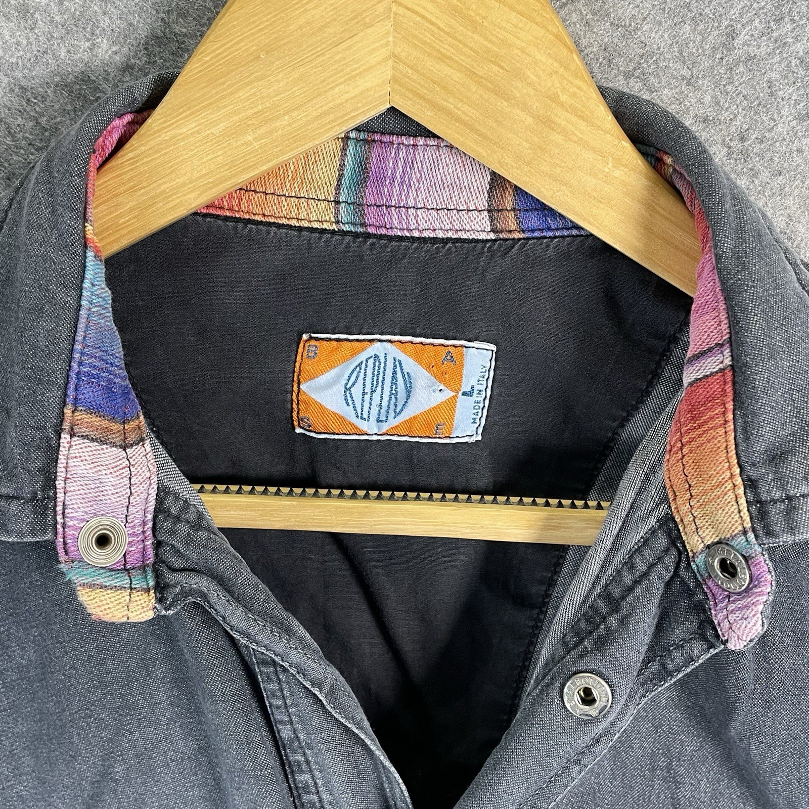 Replay Denim Chore Jacket Mens Large Grey Multicolour Aztec Panel Button Up