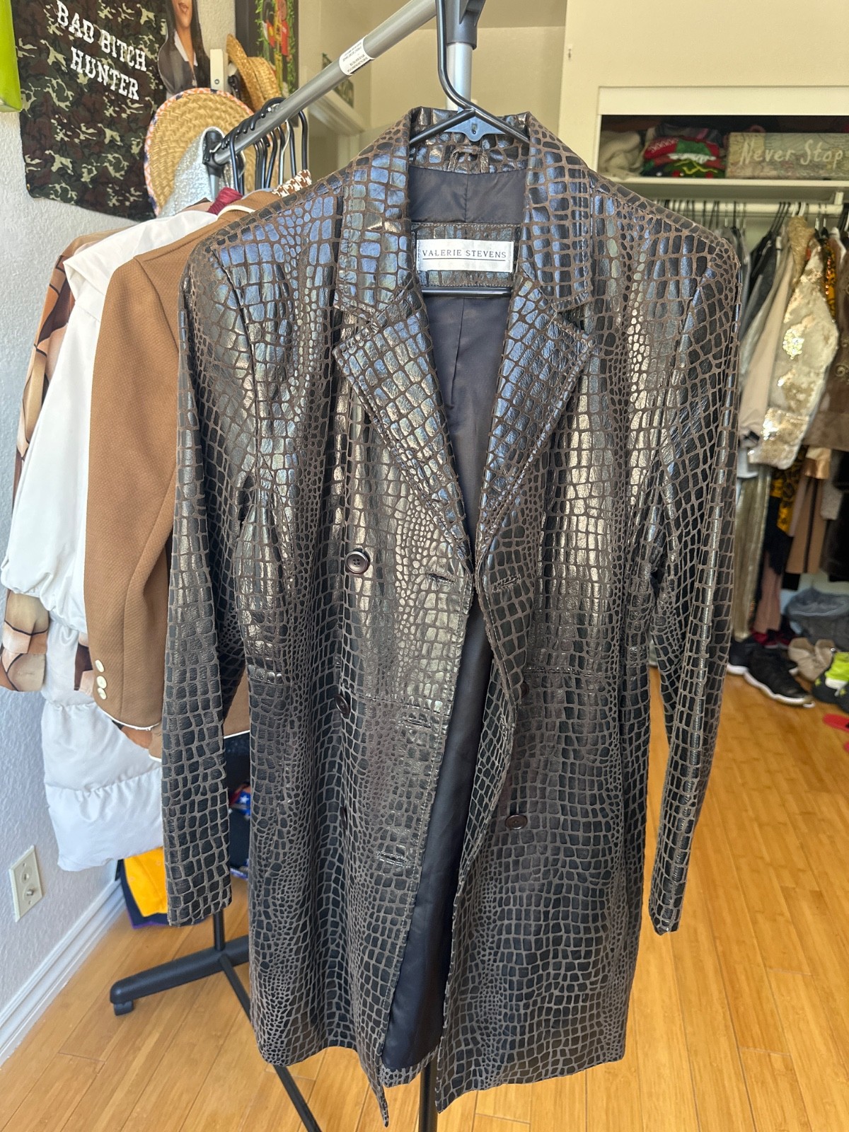 Valerie Stevens long leather crocodile jacket