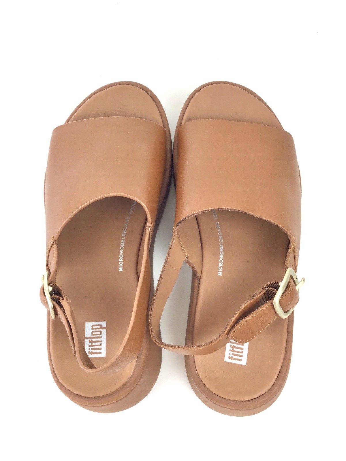 F-Mode Leather Platform Back Strap Sandals Light Tan US Size 6 $130
