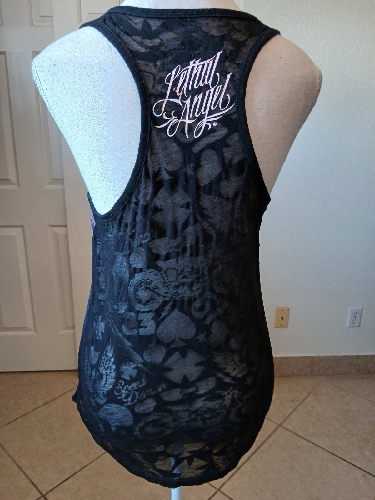 Lethal Angel S Purple Motorcycle Floral Print Racerback Tank Top Burnout