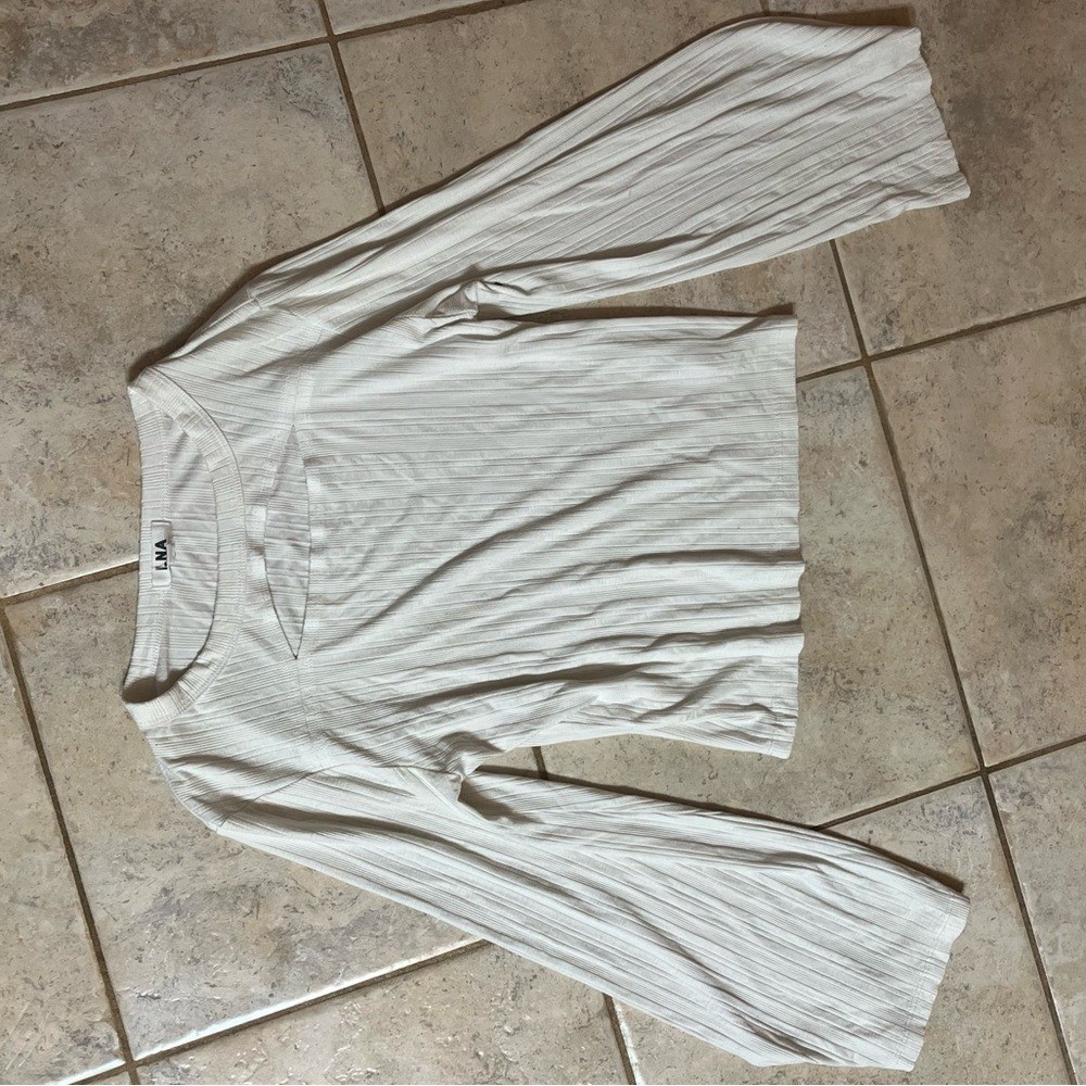 LNA White Cutout long bell sleeve top