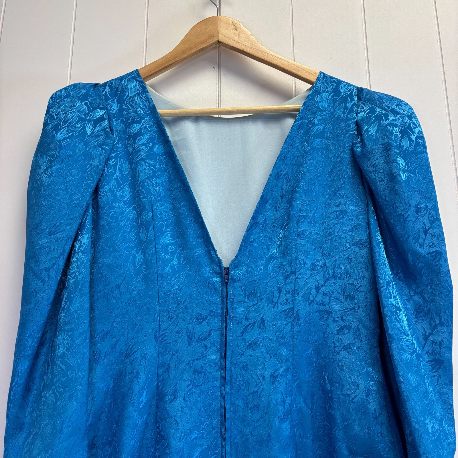 Handmade Womens 80s Vibes Jacquard Puff Sleeve Drop Waist Dress Size S Preppy