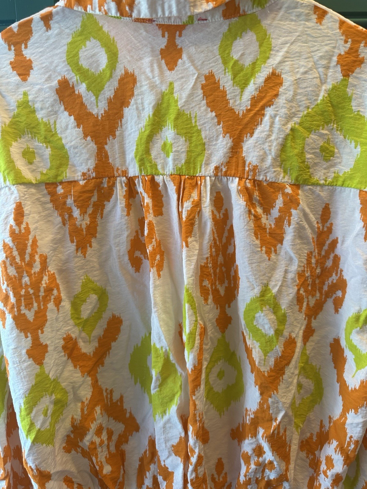 Flying Tomato Bright Orange And Lime Green Ikat Print Cropped Top Large