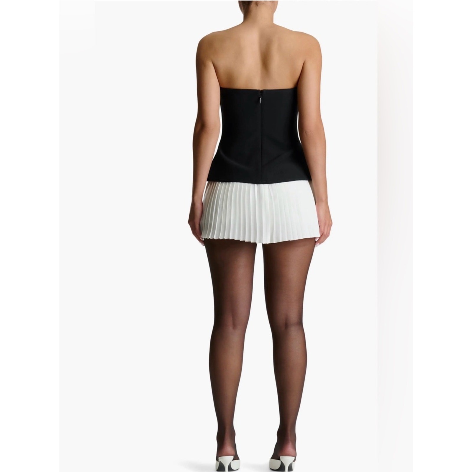 Naked wardrobe Pleated Strapless Mixed Media Minidress
