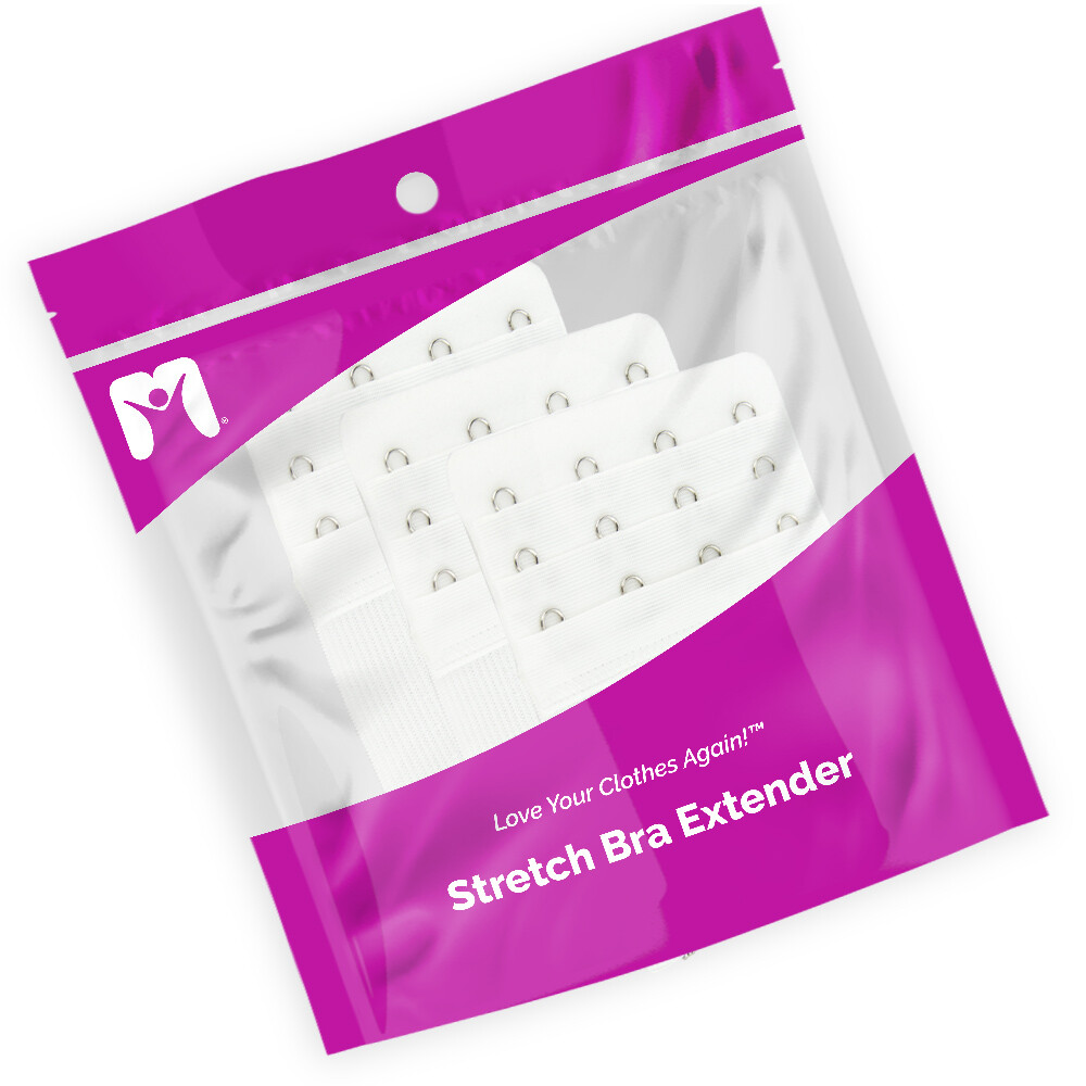 More of Me to Love Stretch Bra Extender 3-Pack, White, 2/3/4-Hook Style, Elastic