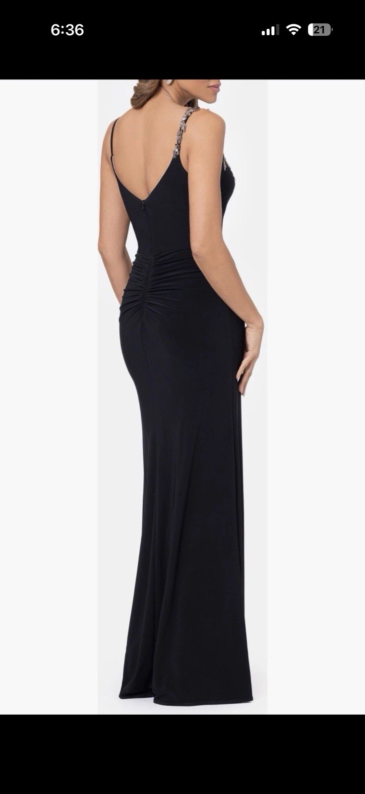 Xscape Size 12 Black Long Sheath V-Neck Spaghetti Strap Floral Beaded Slit