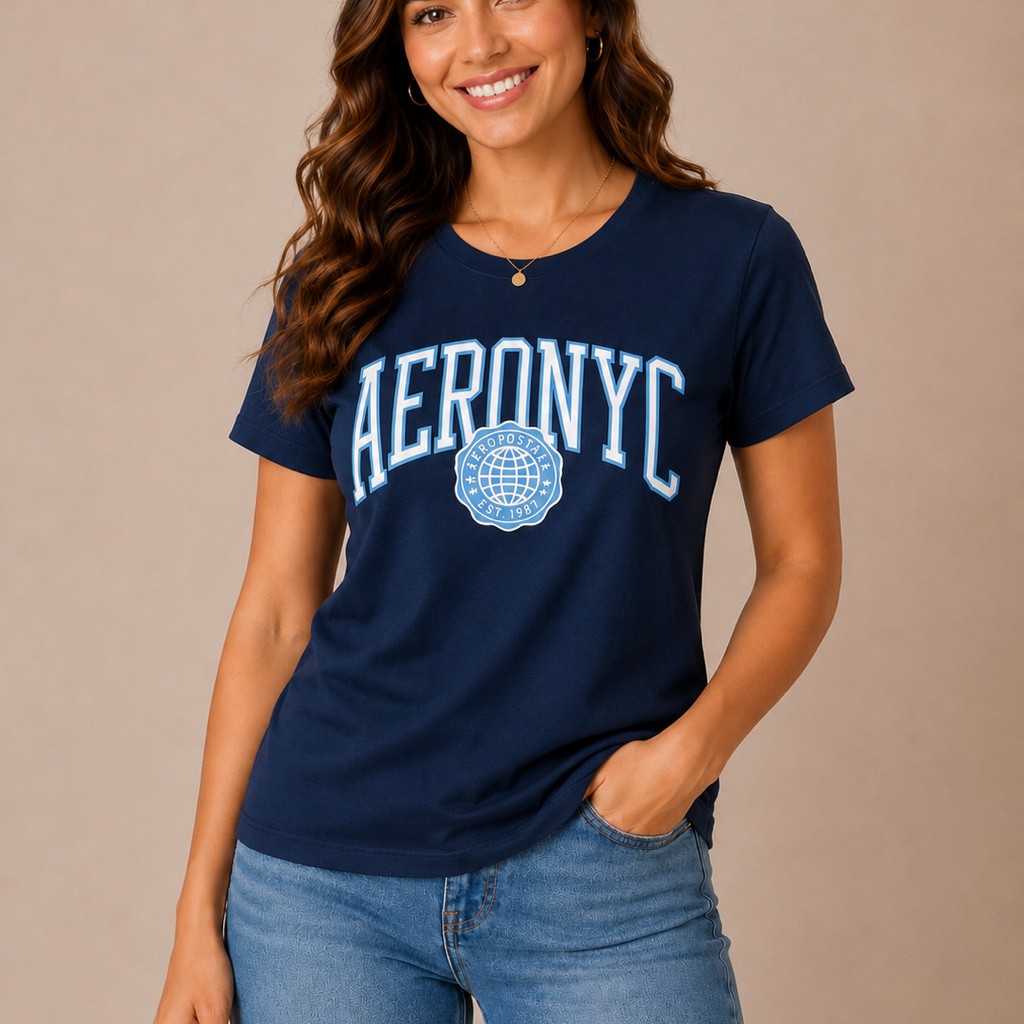 Aeropostale AERONYC Graphic Tee – Navy Blue Size Large