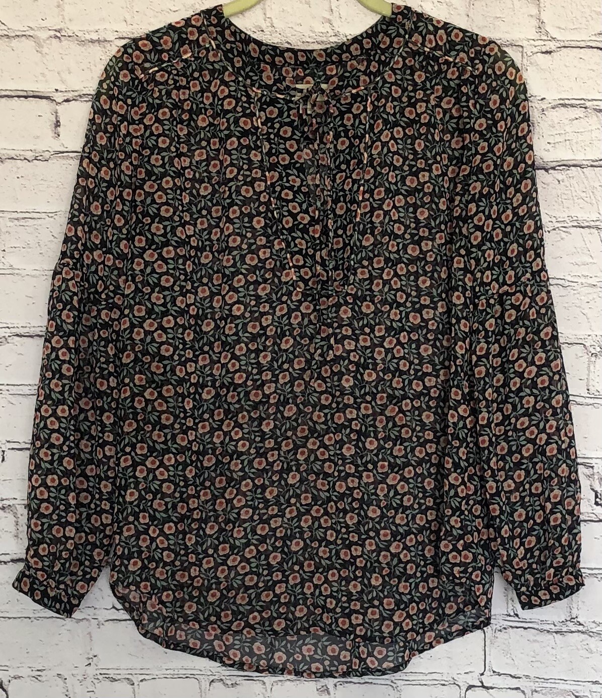 LOFT Women’s Blouse Size XSP Long Sleeve Sheer Pullover Floral Multicolor EUC