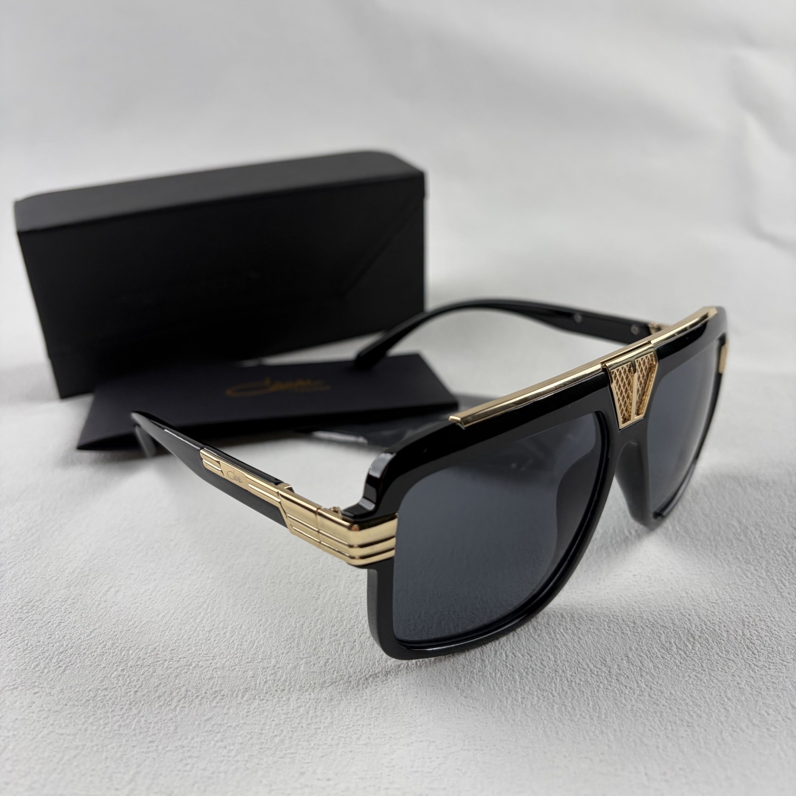 Cazal Crystal Gold Frame Sunglasses Men Women Black Lens Full Set + Case