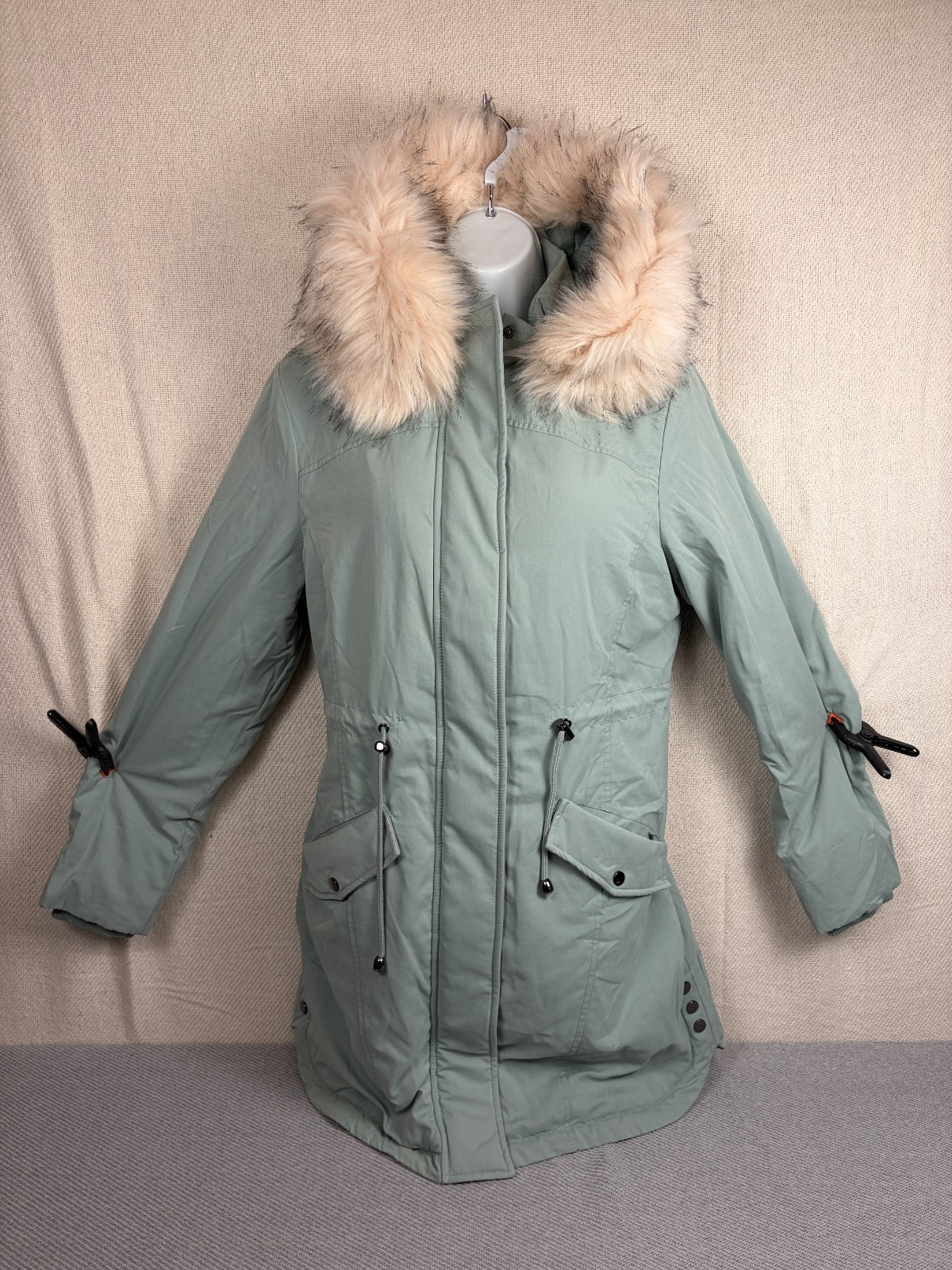 CLEARANCE Together Womens Parka Coat Jacket Size 12 Grey Hooded Faux Fur Trim