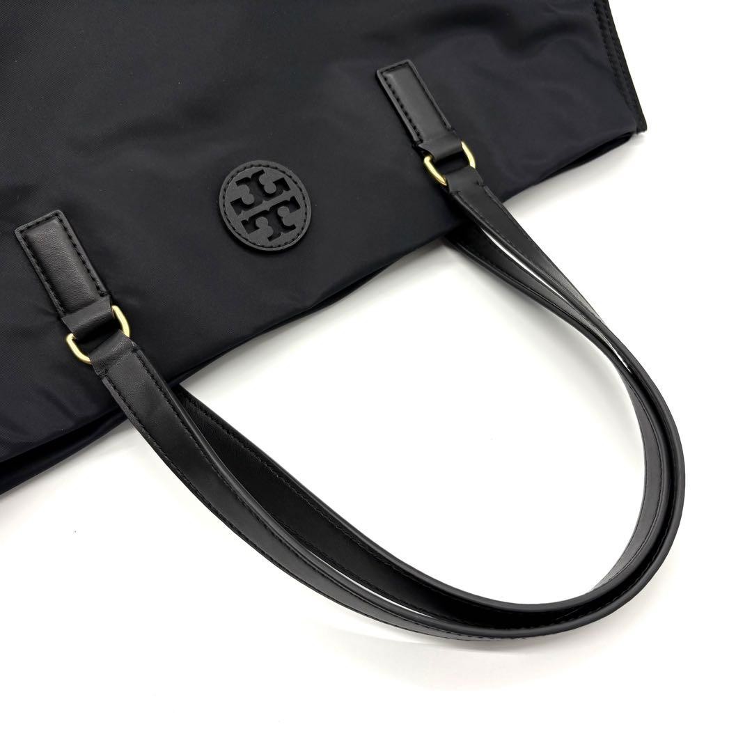 Tory Burch Ella Nylon Tote Bag Leather Shoulder A4 Compatible Black Commuting Sc