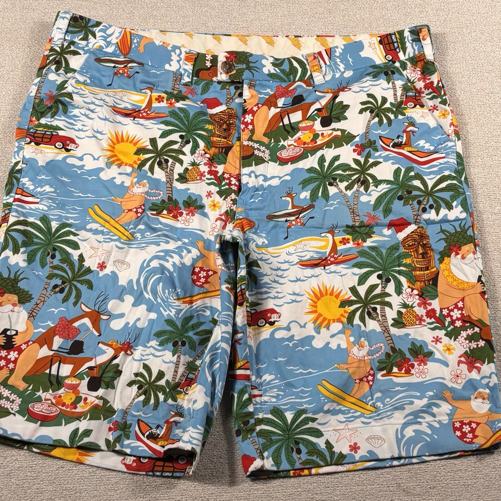 Loudmouth Golf Men Chino Shorts Cotton/Spandex Pockets 11″ Winter Deer Santa A2T