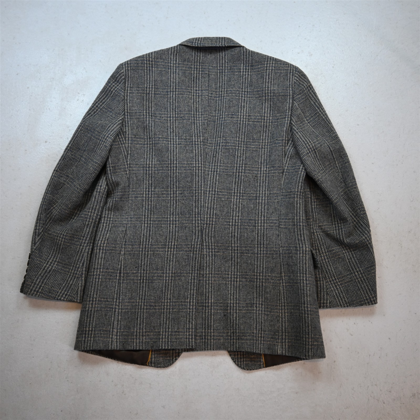 Vtg USA 40R Beige Gray Glenn Check Flannel Wool Mens Blazer Jacket Sport Coat
