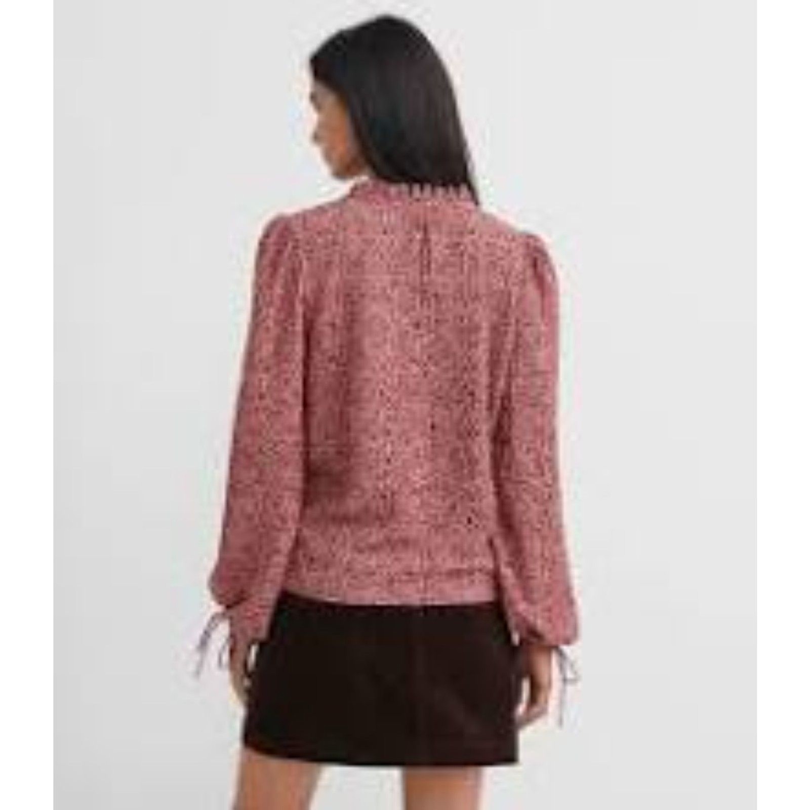 LOFT Floral Ruffle Tie Cuff Top Medium Pink Crinkle Texture Long Sleeve Blouse