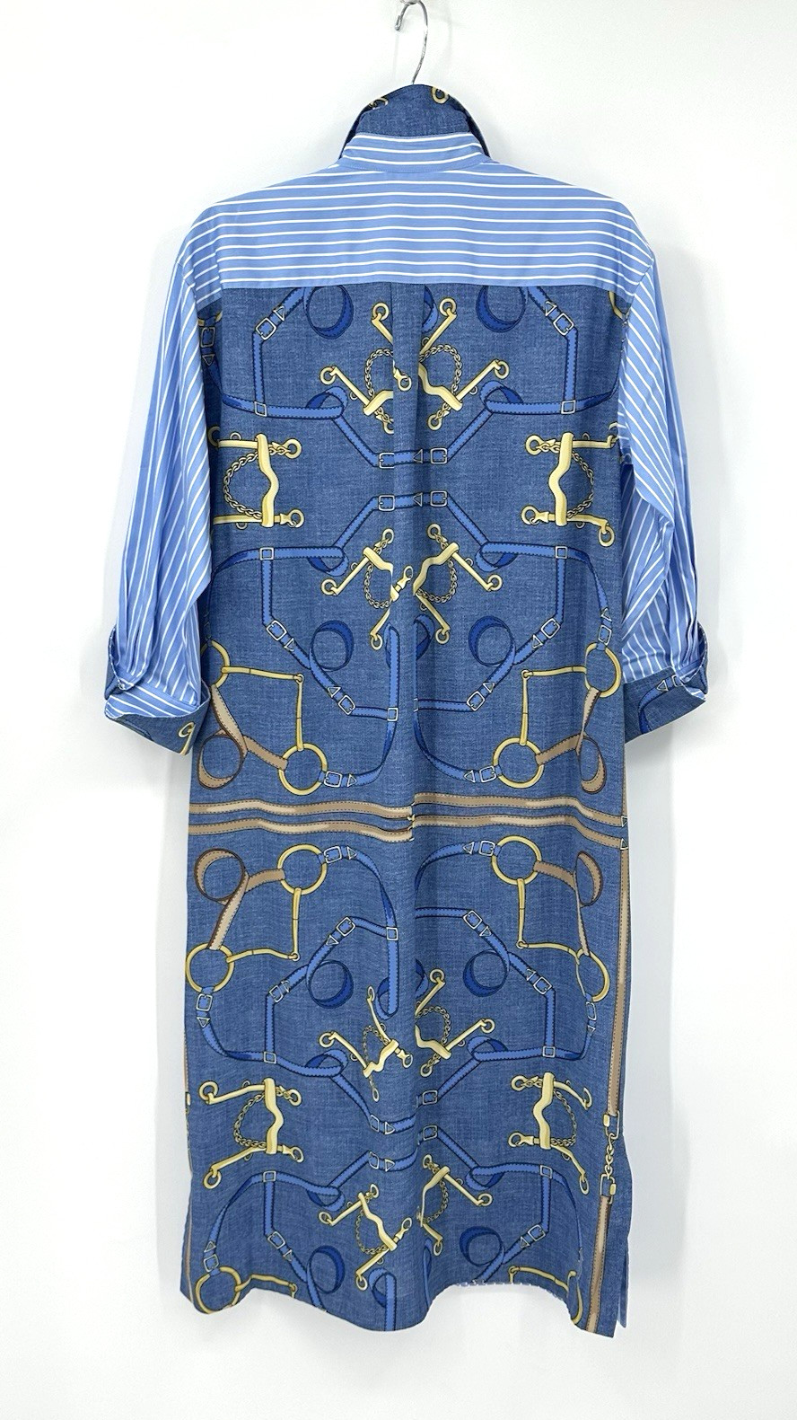 J MCLAUGHLIN quince dress equestrian blue MEDIUM midi country club preppy stripe