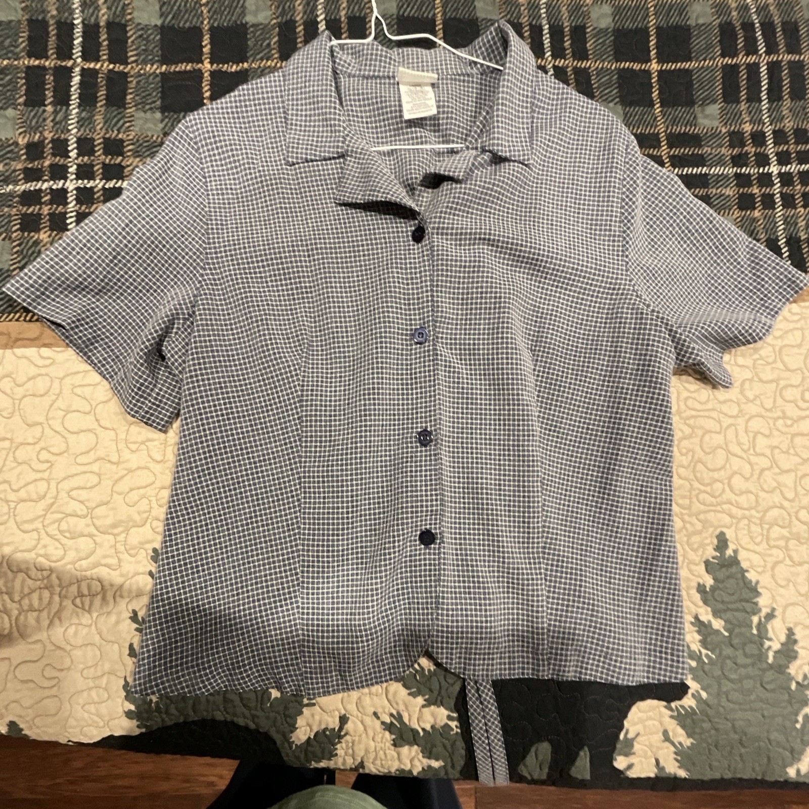 White Stag Navy/White Check Button-Up Shirt Short Sleeve EX (40/42)