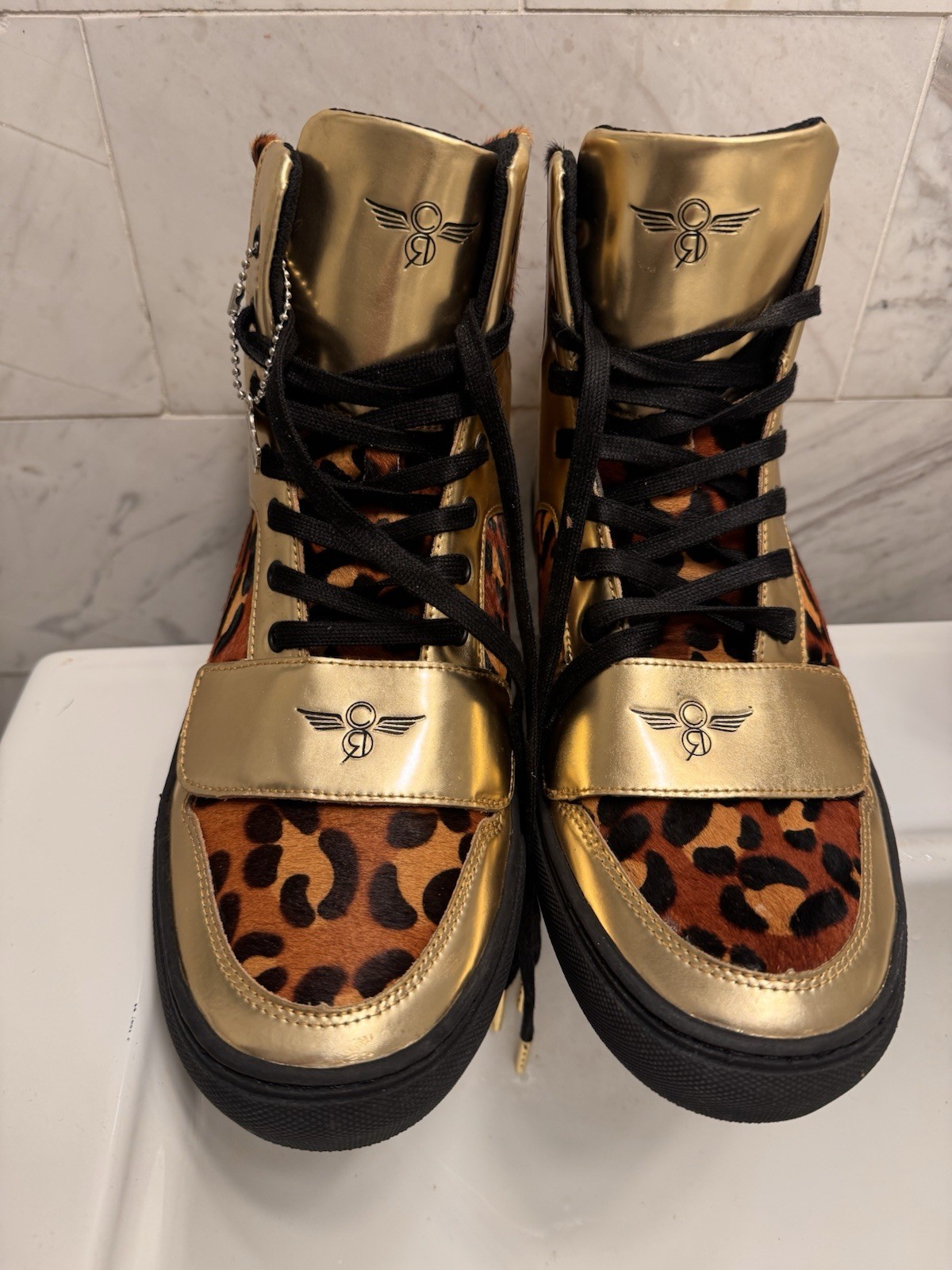 Creative Recreation Cesario men’s Hi Top sneakers Gold Leather Animal Print 10 M
