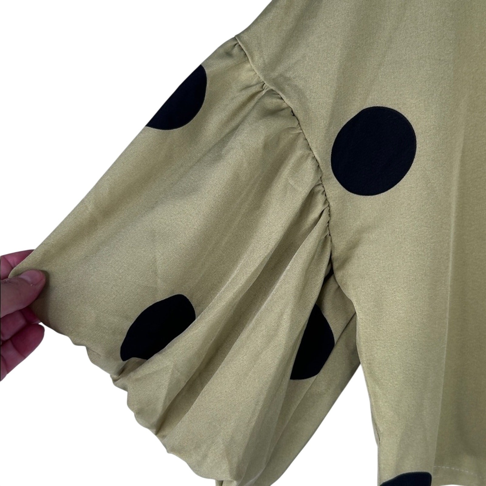 SHEIN Green & Black Polka Dot Button Down Balloon Sleeve Crop Top Size Small