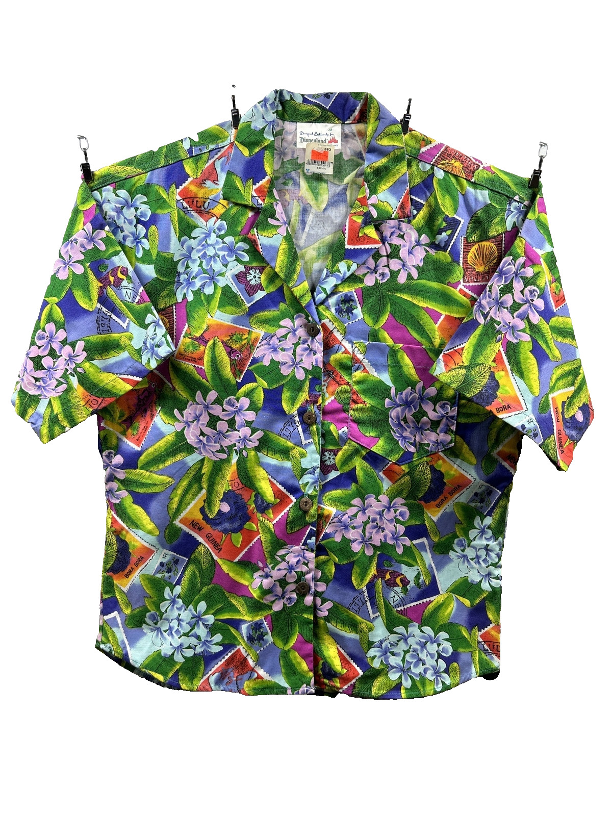 Vintage Disneyland Resort Floral Hawaiian Button Shirt Women’s Size M New