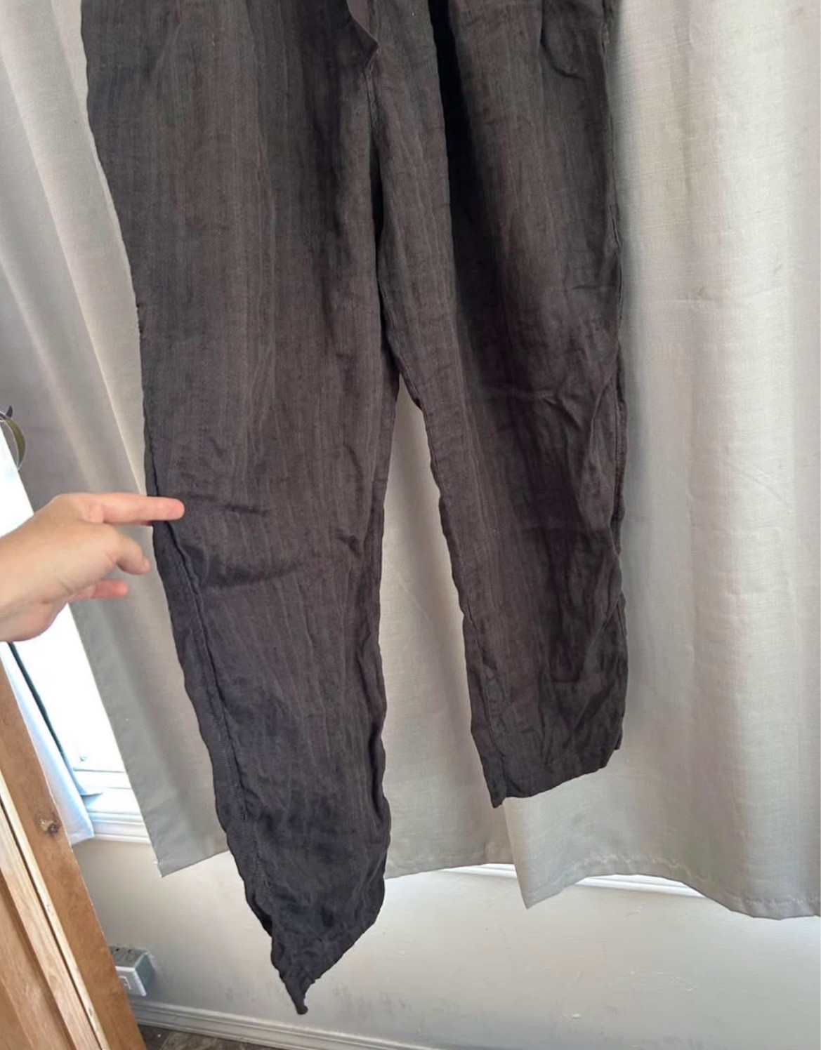 Free People 100% linen pants medium woven natural charcoal grey drawstring