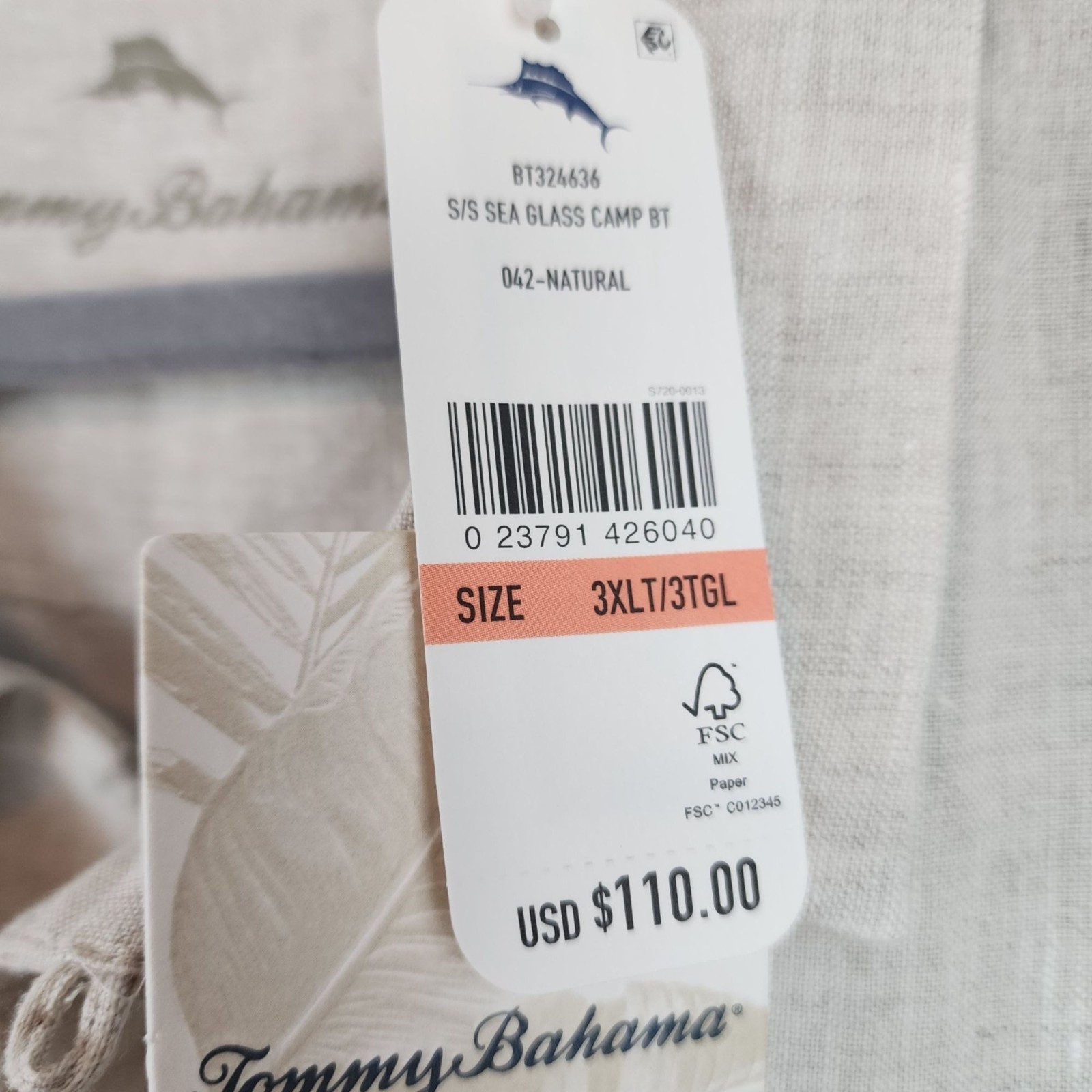 Tommy Bahama Button Down Sea Glass Linen Camp Shirt sz 3XL T beige pocket New