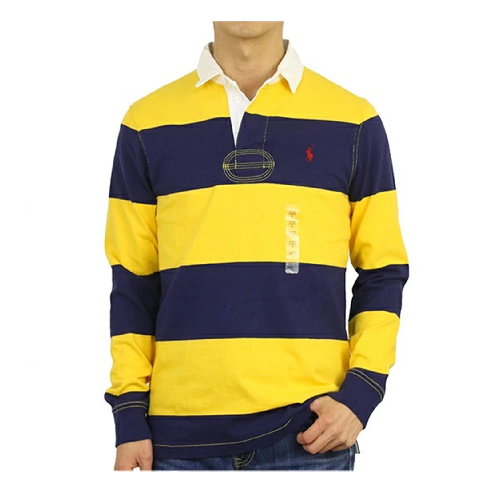 Polo Ralph Lauren Long Sleeve Custom Slim Fit Striped Rugby Shirt – Navy/Yellow