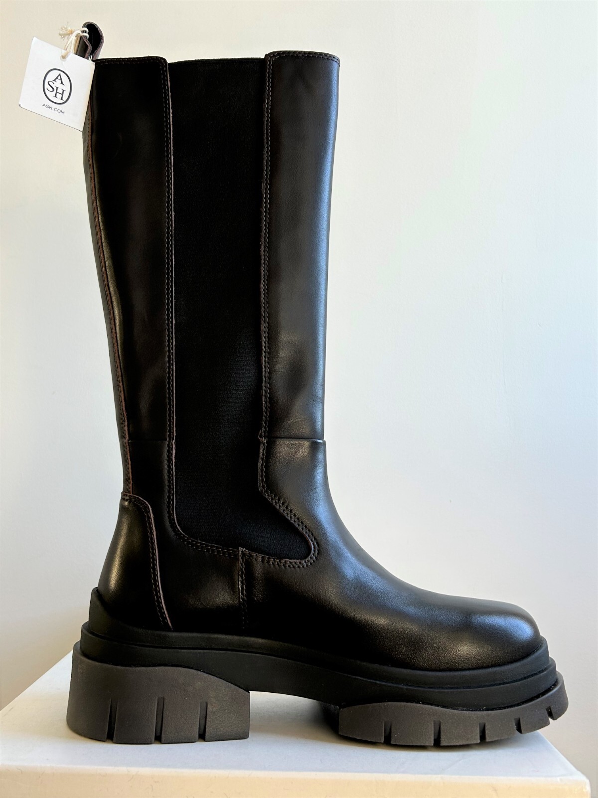 New Women’s Ash Stone Chunky Leather Boots Elasticated Bands Size 40 MSRP$400