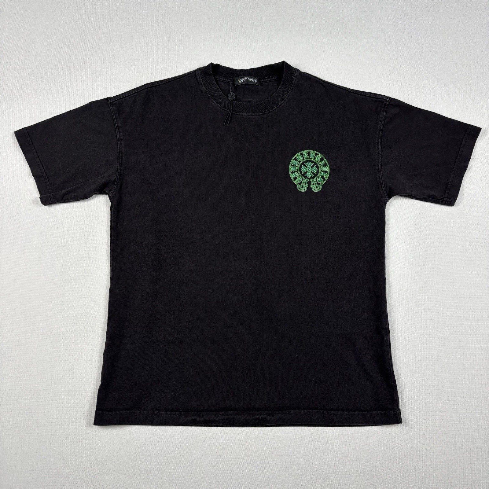 Chrome Hearts Inspired Black Tee Green Neon Circle Design Sz Medium Heavyweight
