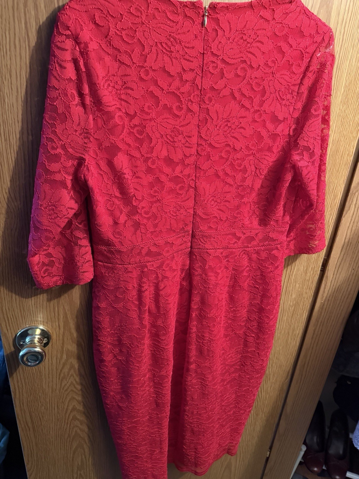 Thalia Sodi Red Floral Lace V-Neck 3/4 Sleeve Knee Dress Zip Size M/M