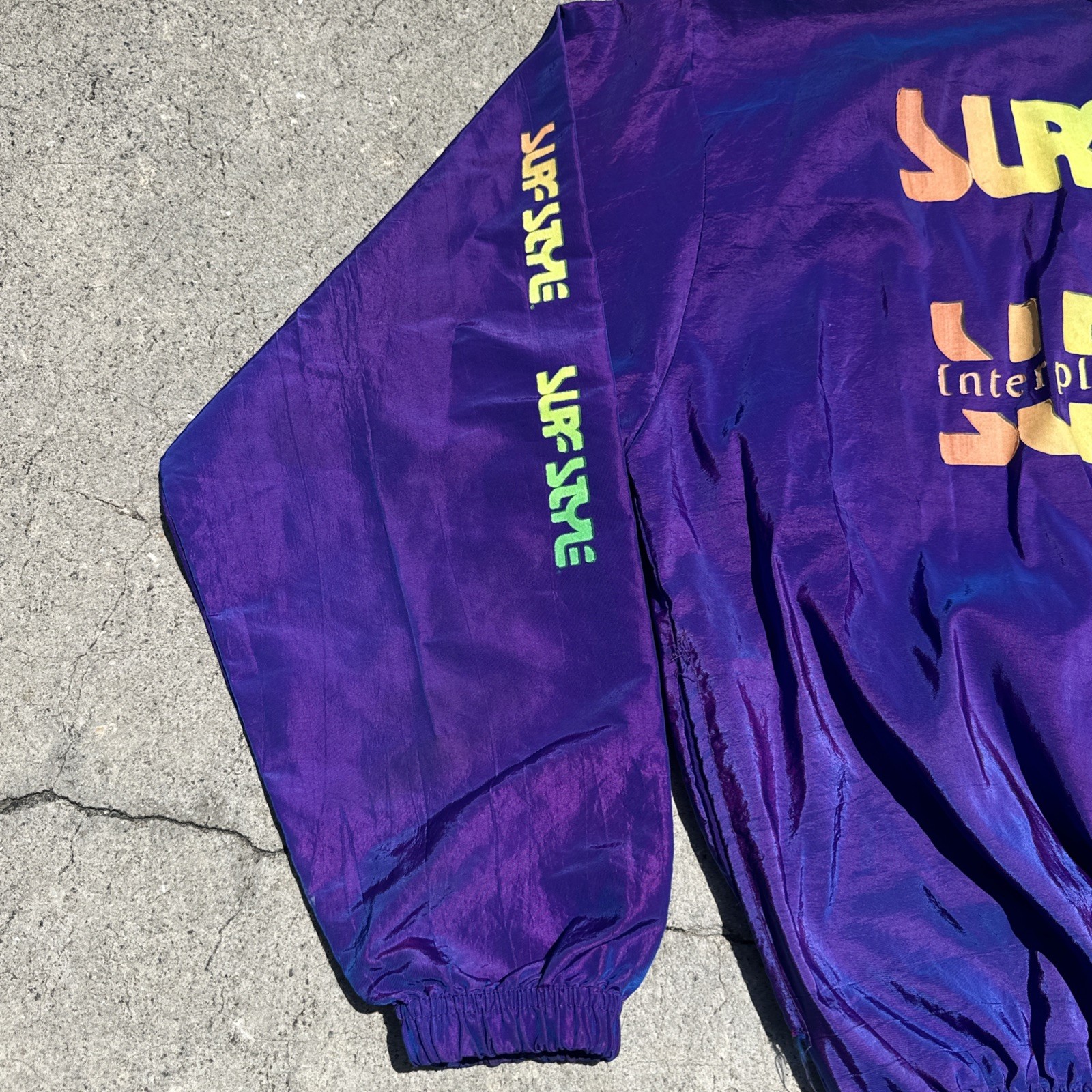 Surf Style Windbreaker Iridescent Purple 1/4 Zip Pullover 90s Vintage One Size