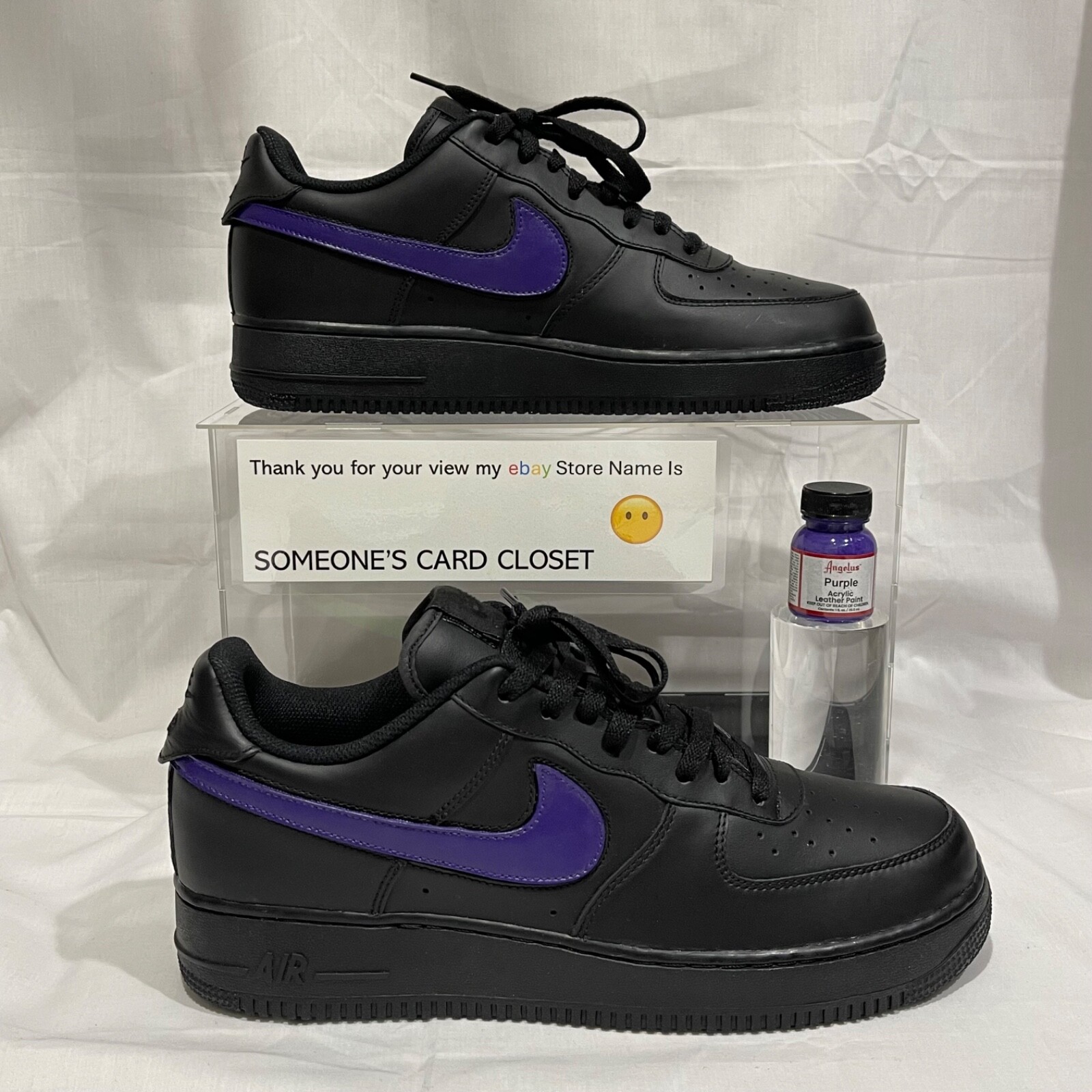 Nike Air Force 1 Low Black (Purple Custom Painted Swoosh) SC-#61B