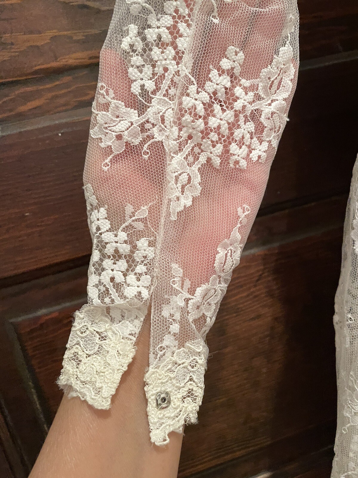 VTG 80s Wedding Dress Lace Tea Length Scalloped Hem Mori Lee MORILEE SZ 10