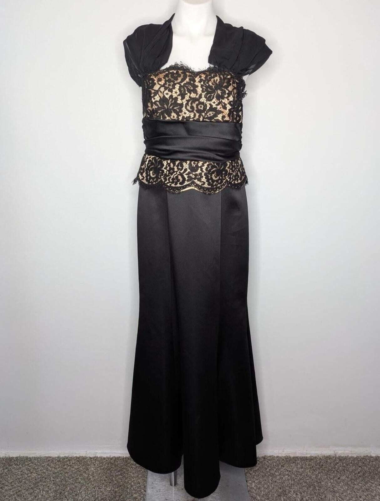 Vintage Jim Hjelm Black Tan Lace Evening Maxi Gown 14