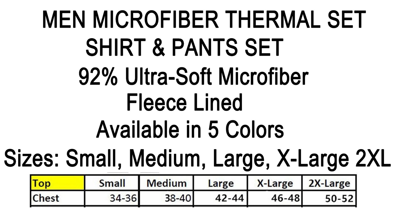 Men Winter Microfiber Fleece Thermal Lined Long Johns Warm Underwear Shirt Pants