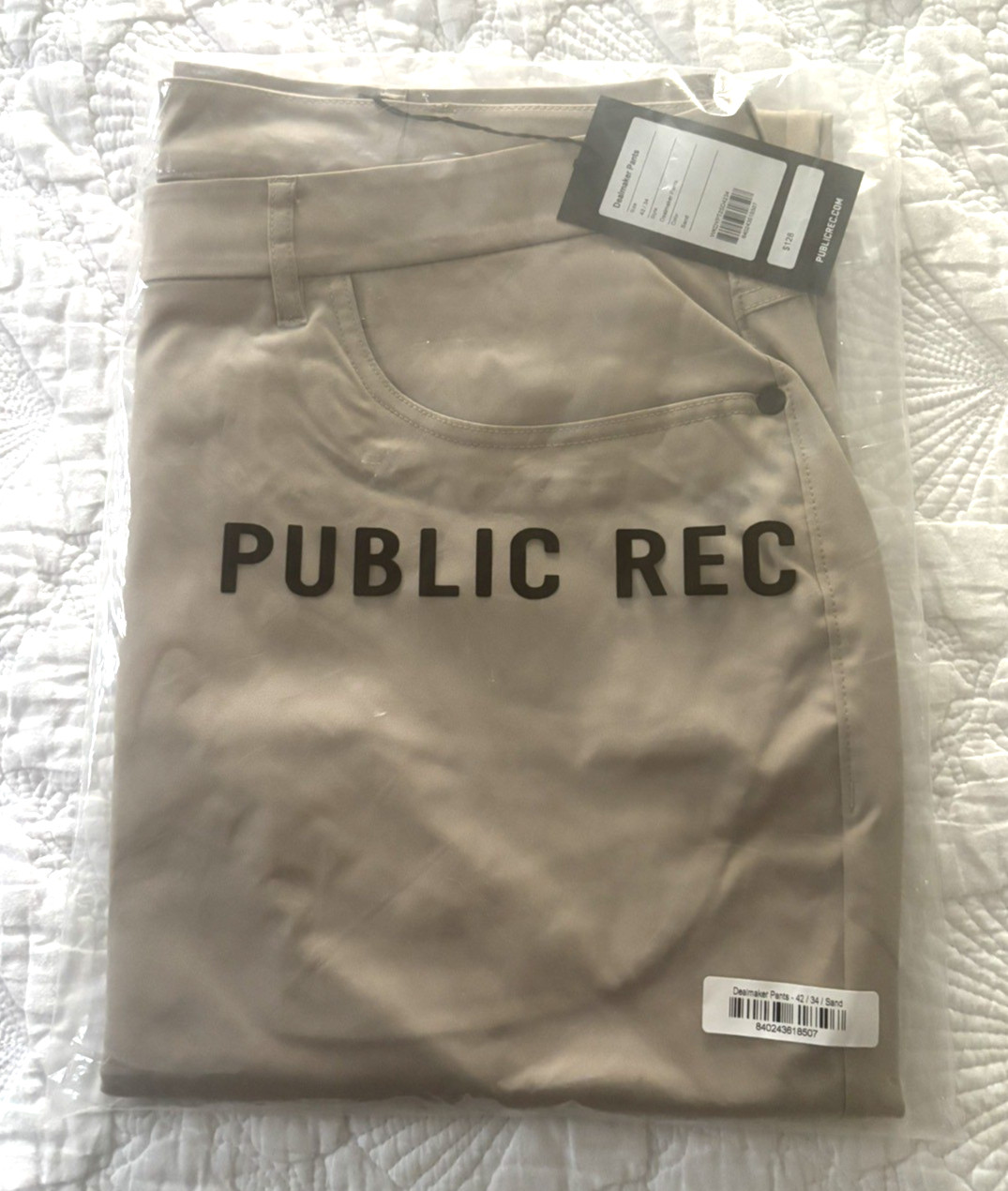 PUBLIC REC Dealmaker All Day Every Day Pants Flat Front Sz 42 x 34 Sand Stretch